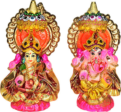 Siddhi Terakota Laxmi Ganesh Decorative Showpiece  -  11 cm(Clay, Multicolor)