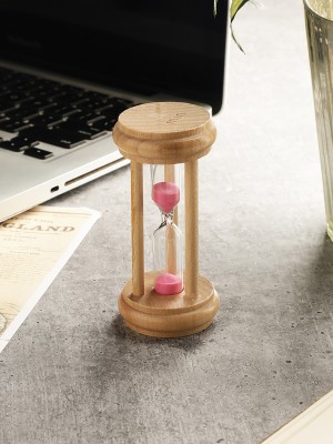 Ximdeco Wooden Round Pink Three Pillar 2 Minute Sand Timer Showpiece Decorative Showpiece  -  10.16 cm(Wood, Pink)