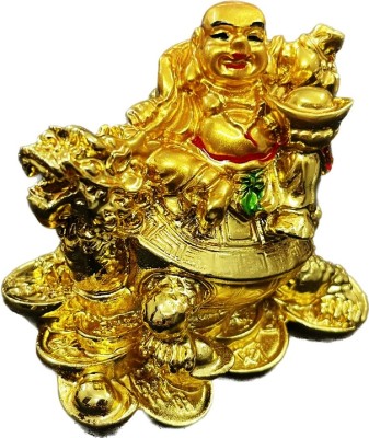 numeroastro Feng Shui Laughing Buddha On Dragon Showpiece (Golden) (7 Cms) Decorative Showpiece  -  7 cm(Polyresin, Multicolor)