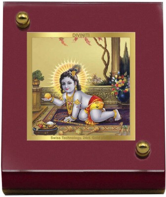 DIVINITI Laddu Gopal God Idol PhotoFrame Car Dashboard MDF 1B Wooden 24K GoldPlated 3PACK Decorative Showpiece  -  14 cm(Gold Plated, Brown)