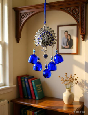 SANWALIYA JI SANWALIYA JI Evil Eye Peacock Hanging with Bells for Home Door Decor Decorative Showpiece - 38 cm(Metal, Multicolor)
