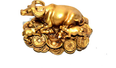 ONRR Collections Feng-shui Coin Cow Showpiece for Health, Wealth & Prosperity & Goodluck Decorative Showpiece  -  5 cm(Polyresin, Gold)
