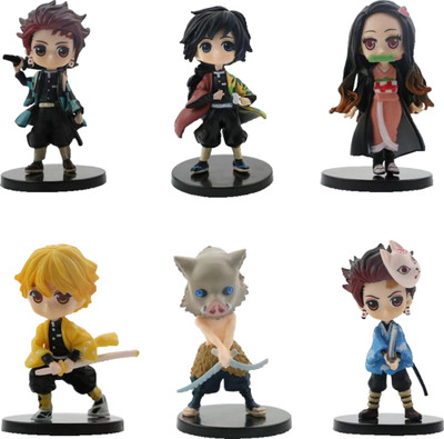 MAYCREATE Demon Slayer 6Pcs Action Figure Set Anime Figurine with Base Tanjiro Nezuko(Multicolor)