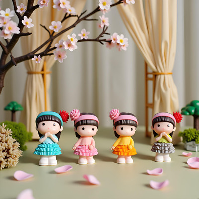 Spiaty Cute Miniature Dolls Decorative Showpiece  -  3 cm(Resin, Multicolor)