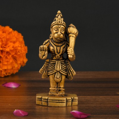 SHREEYAASH BrassStanding Hanuman Unique Design with Square Base for Desk, Car, and Home Decorative Showpiece  -  7.6 cm(Brass, Gold)