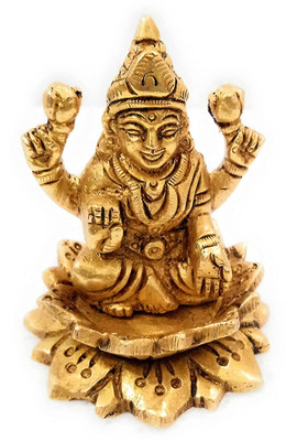 Idolsplace Brass Devi Laxmi Idol/Maa Laxmi Idol for Diwali Pooja for Home Temple and Office 500gms Decorative Showpiece  -  9 cm(Brass, Gold)