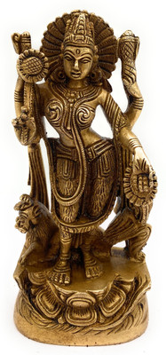 Brass Idols Brass Goddess Durga Standing Idol Statue Sculpture Figurine Murti Decorative Showpiece  -  15 cm(Brass, Gold)