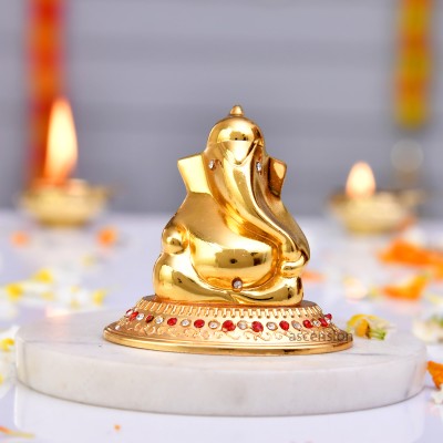 Ascension Gold Plated Ganesha Idol for Car Dashboard Ganesh Ji for Office Desk Gift Item Decorative Showpiece  -  6 cm(Metal, Gold)