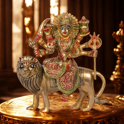 Craftcart Maa Durga Brass Idol Decorative Showpiece  -  15 cm(Brass, Multicolor)
