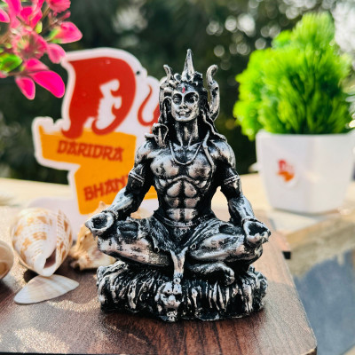 DARIDRA BHANJAN Shiva idol Shiva murti lord shiva statue shiv ji murti adiyogi for car Dashboard Decorative Showpiece  -  10 cm(Resin, Silver)