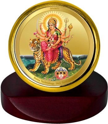 DIVINITI Durga Ji Goddess Idol Photo Frame & CarDashboard|MCF 1C GOLD 24K GoldPlated Foil Decorative Showpiece  -  5.5 cm(Gold Plated, Gold)