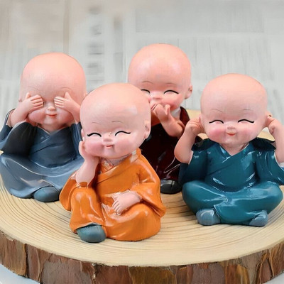 Spiricon Feng Shui & Vastu Resin Cute Little Buddha Monk Figurine Statue Decorative Showpiece  -  10 cm(Plastic, Multicolor)