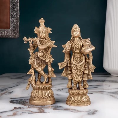 Shoppingrox Radha Krishna God Idol | Brass | Yellow Colour - 18 cm Decorative Showpiece  -  18 cm(Brass, Yellow)