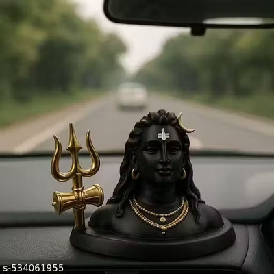 Takshvi Sales Adiyogi Idol with Trishul for Car Dashboard | Lord Shiva Statue for Home Decorative Showpiece  -  5 cm(Resin, Black)