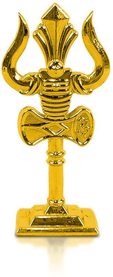 Stylewell Metal Shiv/Mahadev Trishul/Trident with Damaru Double Side God Stand for Gifting Decorative Showpiece  -  7 cm(Metal, Gold)