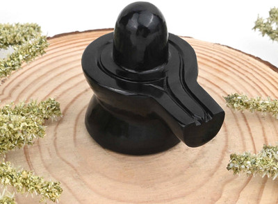 SS Murti Natural Black Agate Shivling Crystal Agate Shiva Lingam (80-100 Grams) Decorative Showpiece  -  5 cm(Stone, Black)