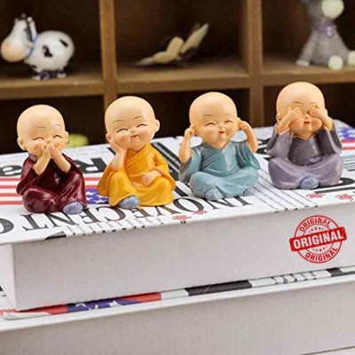 Gravino Set Of 4 Cute Little Monk Buddha Decorative Showpiece  -  5 cm(Polyresin, Multicolor)