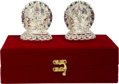 GIFTCITY Polyresin Laxmi Ganesh Idol Murti With One beautiful Red Box Decorative Showpiece  -  9 cm(Polyresin, Silver Plated, Silver)