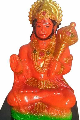 siyaram Hanuman Ji Ki Murti in Blessing Posture with Gada Sitting Lord Balaji i Decorative Showpiece  -  15 cm(Polyresin, Orange)