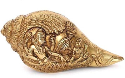 Shri Aadi Shakti brass shankh carved with lord vishnu & Laxami ji Decorative Showpiece  -  15.5 cm(Brass, Gold)