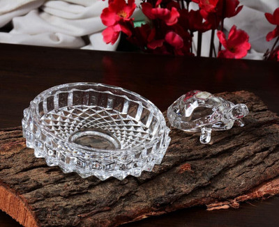 DIYAAN ENT Round shape Fengshui vastu Tortoise & Plate for Home Decor, Gift, Turtle Kachua Decorative Showpiece  -  4 cm(Crystal, Glass, Clear)