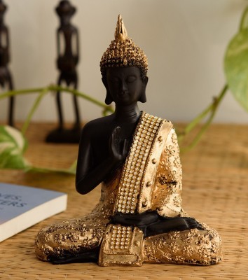 eCraftIndia Handcrafted Meditating Blessing Buddha Decorative Showpiece  -  21 cm(Polyresin, Gold, Black, Gold)