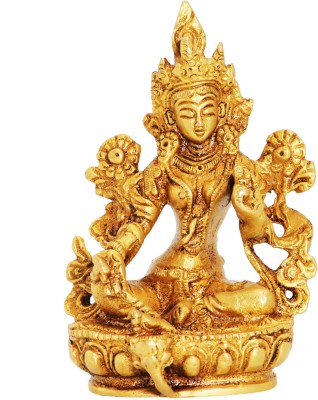 RACPREE RACPREE Brass Green Tara Devi Idol Yellow Size-3.5” Decorative Showpiece  -  9 cm(Brass, Yellow)