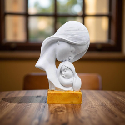 DECORE CREATORS Mother and Child Statue, Mother's Love Figurine, Mom Baby Bond Gift Decorative Showpiece  -  15 cm(Resin, White, Gold)