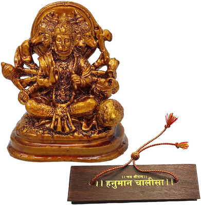 De-Ultimate Combo of Wooden Hanuman Chalisa Book & Sitting Panchmukhi Hanuman Ji Idol Murti Decorative Showpiece  -  5 cm(Resin, Multicolor)