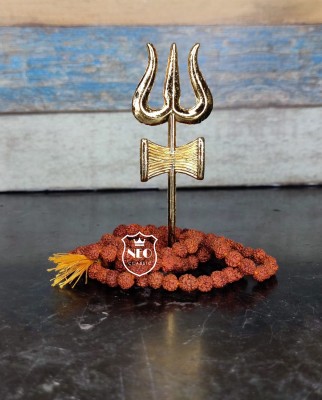 Neo Classic Rudraksha Mala Original 5 Face 108 Beads with Lord Shiva Trishul Decorative Showpiece  -  10.5 cm(Aluminium, Wood, Gold)