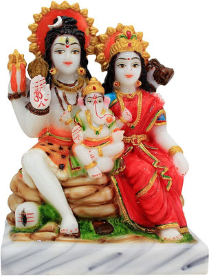 sanskaari Marble Lord Shiv Parivar Idol Shiv Parwati God Shiva Family Statue Decorative Showpiece  -  14 cm(Marble, Multicolor)
