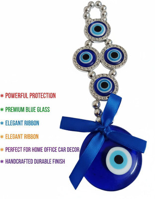 Vikku Enterprises Evil Eye (4 Eye) Decorative Showpiece  -  15 cm(Glass, Blue, Silver)