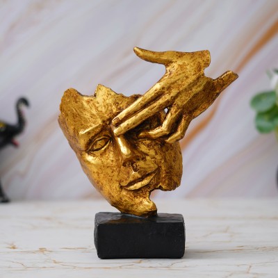 shyam antique creation Human Face with Hand Statue Figurine Sculpture for Home Office Table Top Decor Decorative Showpiece  -  21.59 cm(Resin, Gold)