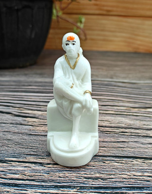 shinde exports shirdi saibaba Marble Idol Statue murti Home for car Dashboard for Pooja Room Decorative Showpiece  -  9 cm(Marble, White)