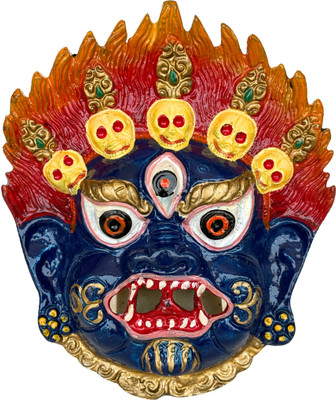 SalvusEstore Sacred Metal Mahakal Face Mask Nazar Battu: Divine Protection Decorative Showpiece  -  13 cm(Metal, Blue)