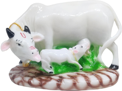 Geet Marble Dust Kamdhenu Cow with Calf Statue for Showpiece/ Decorative (White) Decorative Showpiece  -  13 cm(Resin, White)