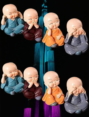 BZILO PACK OF 2 SET 4 Monks 6 cm Feng Shui & Vastu Showpiece 8 cm Handicraft M_1 Decorative Showpiece  -  2 cm(Polyresin, Multicolor)