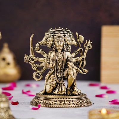 shyam antique creation 4.5 Inch Panchmukhi Hanuman Ji Sitting Murti 5 Faces Balaji Maharaj Statue Idol Decorative Showpiece  -  11.43 cm(Brass, Gold)
