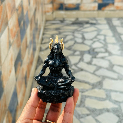 sanskaari shiva idol, Adiyogi Shiva Statue for Car Dashboard, shiv ji, lord shiva idol Decorative Showpiece  -  10 cm(Polyresin, Black)
