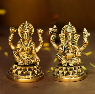 CPYFASHION Premium Brass Lakshmi Ganesha Idol for Puja & Home Décor Decorative Showpiece  -  7 cm(Brass, Copper)