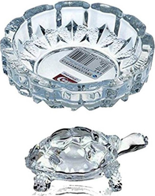 indeavour Set Crystal Tortoise & Ash Tray Decorative Showpiece  -  3 cm(Crystal, White)