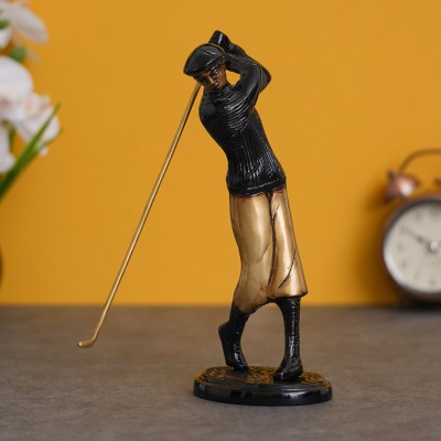 eCraftIndia Brown & Golden Man Playing Golf Antique Finish Handcrafted Brass Showpiece Decorative Showpiece  -  23 cm(Brass, Black)