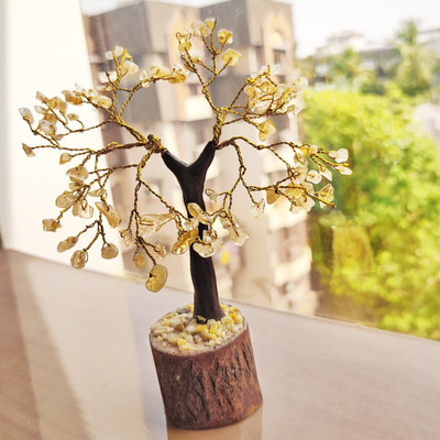 Shubhanjali Citrine Crystal Tree for Home Decor Showpiece Study Table Gifts M-Seal 110 Beads Decorative Showpiece  -  15.2 cm(Crystal, Stone, Yellow)