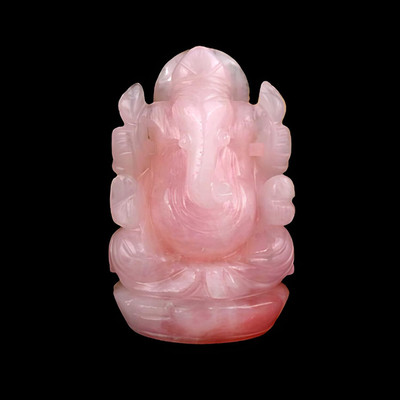 SS Murti Rose Quartz 250-300 Gm Crystal Stone Ganesha Statue Ganesh for Idol Pooja Mandir Decorative Showpiece  -  8 cm(Stone, Pink)
