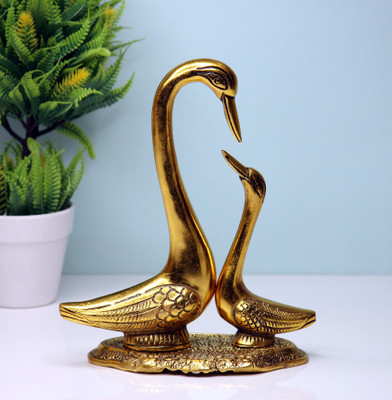 Shree Shyam Handicraft Aluminum Kissing Swan Set for Feng Shui Duck Pair Showpiece As Home Decor Gift Item Decorative Showpiece  -  22 cm(Aluminium, Gold)