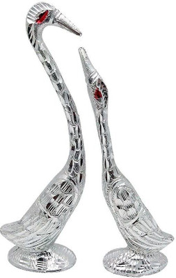 Vivan Creation WHITE SWAIN PAIR MINI Decorative Showpiece  -  15 cm(Metal, Silver)