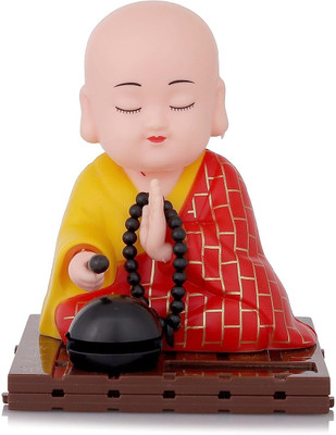 YAKAAWA Solar Powered Sitting Buddha Statue, Moving Head and Hand (1 Pc / Medium) Decorative Showpiece  -  12 cm(Plastic, Red)