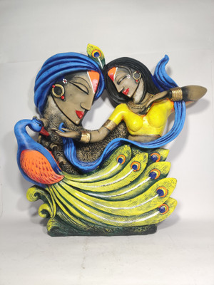 Rakhumai Arts And Crafts Radha Krishna With Peacock Decorative Showpiece  -  42 cm(Polyresin, Multicolor)
