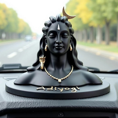 CHINTELS Lord Adiyogi Mahadev Shiv Shankara Showpiece Idol Murti Statue for Car Dashboard Decorative Showpiece  -  4 cm(Polyresin, Black)