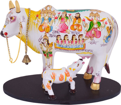 SHRISHA CREATION Handmade Kamdhenu Cow with Calf Statue Figurine Showpiece for Home - 20 cm Decorative Showpiece  -  20 cm(Resin, Multicolor)